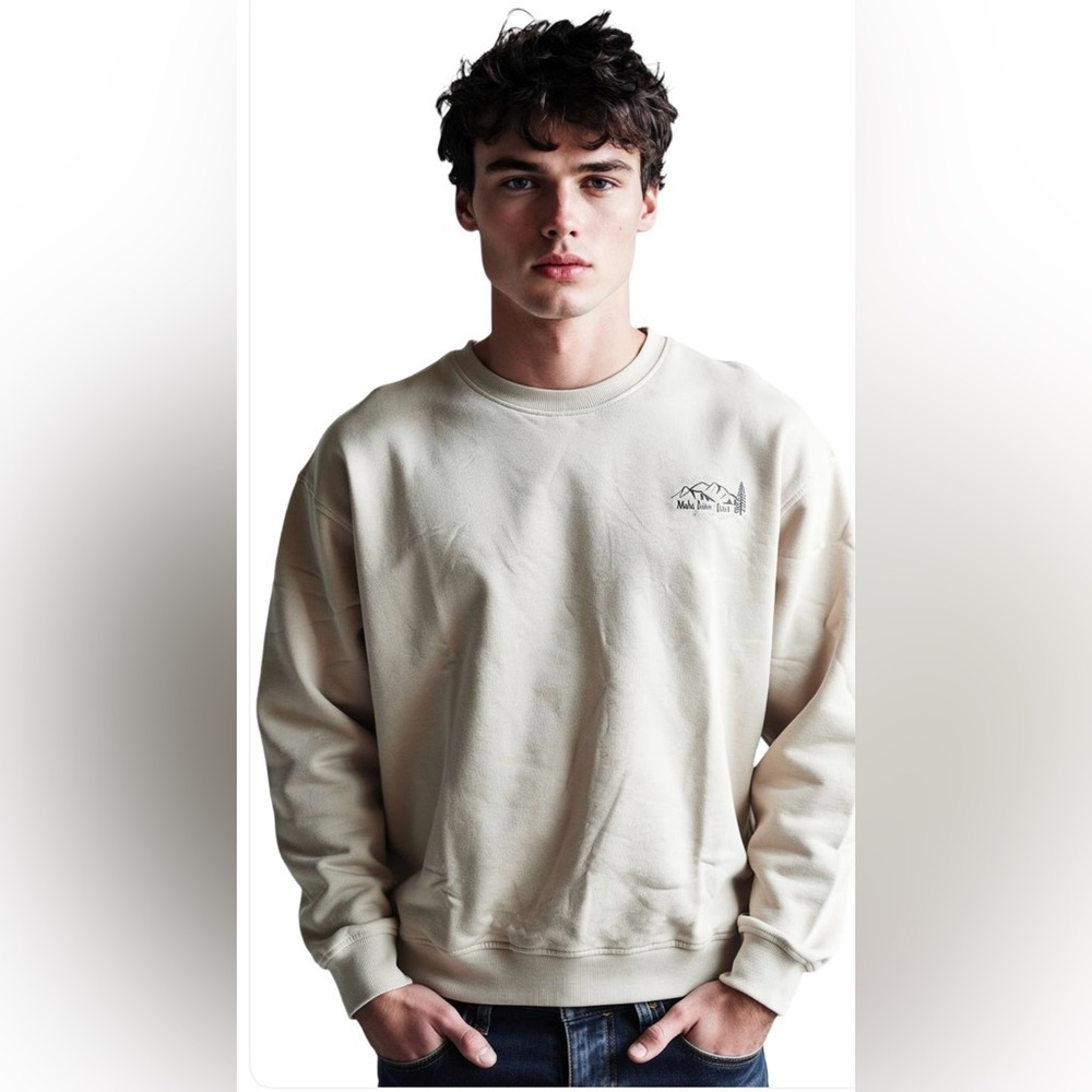 new-4 XL Men’s Cream 
Embroidered mountains Graphic 
100%  Cotton oversized
